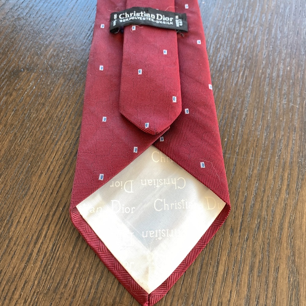 Christian Dior Maroon Embroidered Tie - Picture 6 of 6